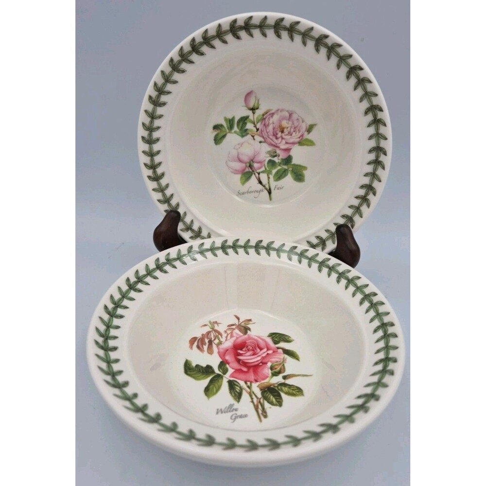 Set of 2 Portmeirion Botanic Roses 8.5" Rimmed Soup / Pasta Bowl /England, New